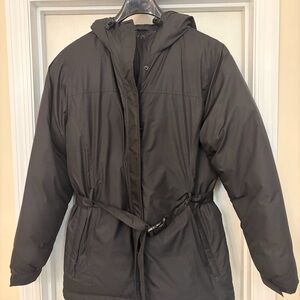 Lands End Long Goose Down Filled Coat Hooded Black Size M 10/12 Puffer Heavy